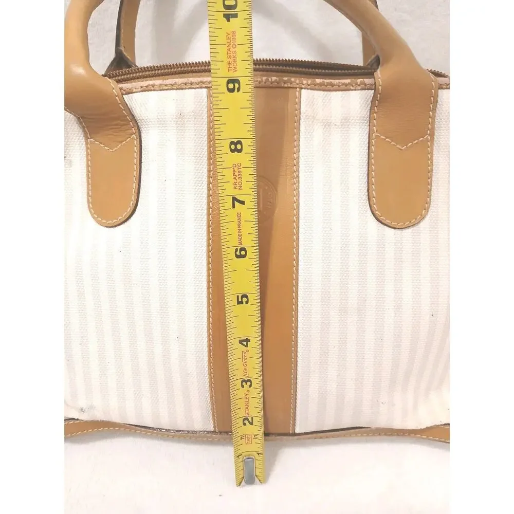 Fendi Pequin Striped White Satchel Handbag Purse Vintage Authentic Clean Classic